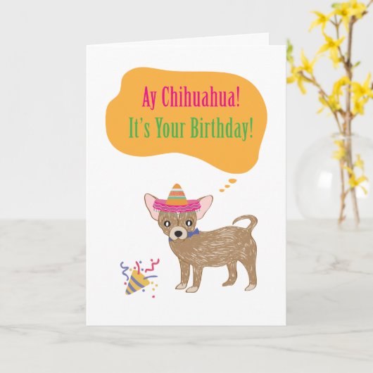 Ay Chihuaha Birthday Card カード (黄色い花)