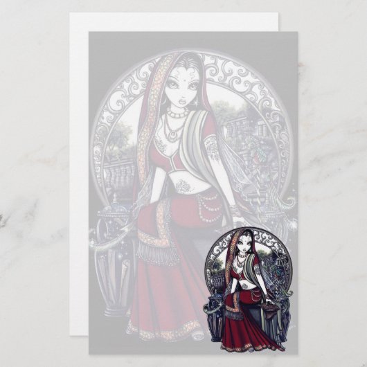 "Ayanna"のゴシック様式ベリーダンサーの妖精の芸術の文房具 便箋 (正面/裏面)