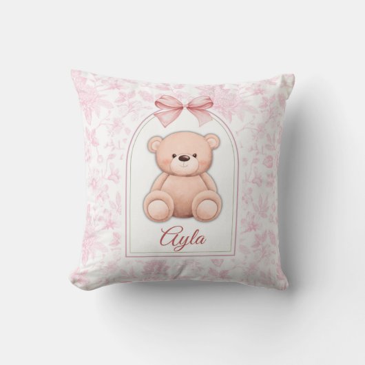 Ayla | Custom Pink Teddy Bear Nursery Design  クッション (正面)