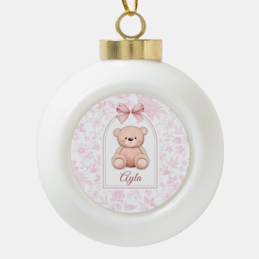 Ayla | Custom Pink Teddy Bear Nursery Design  セラミックボールオーナメント (正面)