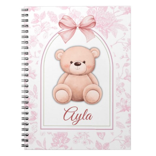 Ayla | Custom Pink Teddy Bear Nursery Design  ノートブック (正面)