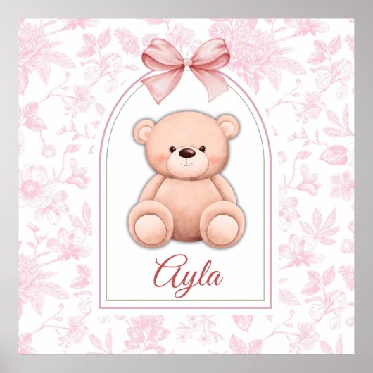 Ayla | Custom Pink Teddy Bear Nursery Design  ポスター (正面)