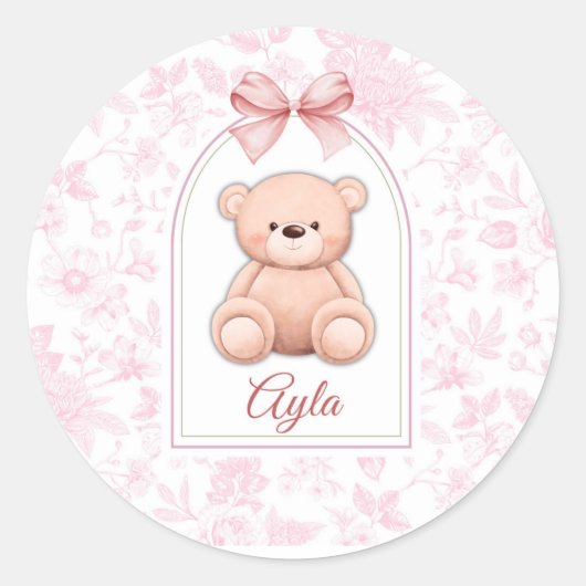 Ayla | Custom Pink Teddy Bear Nursery Design  ラウンドシール (正面)