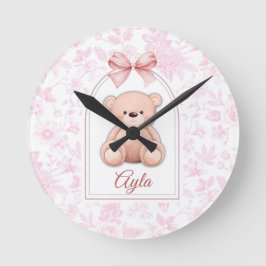 Ayla | Custom Pink Teddy Bear Nursery Design  ラウンド壁時計
