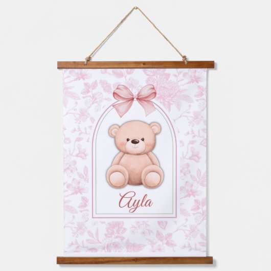 Ayla | Custom Pink Teddy Bear Nursery Design  吊り下げ型タペストリー (正面)