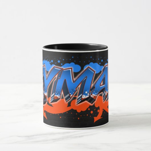 Ayman Vorname Name Graffiti blue orange Tasse マグカップ (中央)