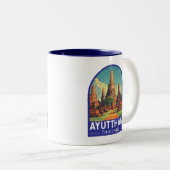 Ayutthaya Thailand Travel Art Emblem ツートーンマグカップ (正面右)