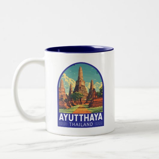 Ayutthaya Thailand Travel Art Emblem ツートーンマグカップ (左)