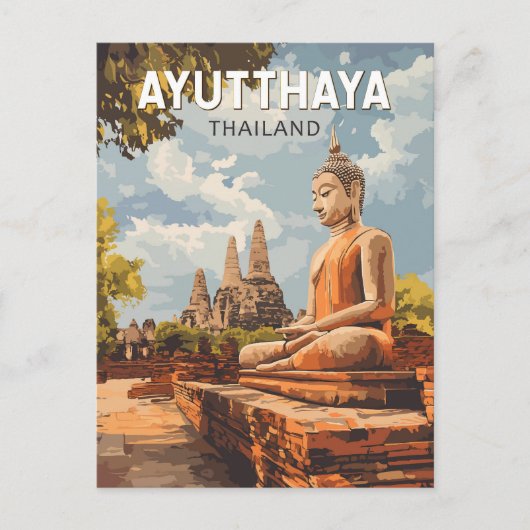 Ayutthaya Thailand Travel Art Vintage ポストカード (正面)