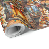 Azawakh Sitting by Fireplace with Christmas Lights ラッピングペーパー (ロールコーナー)