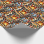 Azawakh Sitting by Fireplace with Christmas Lights ラッピングペーパー (角)