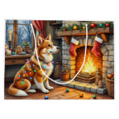 Azawakh Sitting by Fireplace with Christmas Lights ラージペーパーバッグ (裏面)