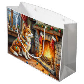 Azawakh Sitting by Fireplace with Christmas Lights ラージペーパーバッグ (裏面アングル)