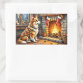 Azawakh Sitting by Fireplace with Christmas Lights 長方形シール (バッグ)