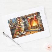 Azawakh Sitting by Fireplace with Christmas Lights 長方形シール (封筒)