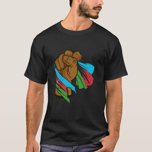 Azerbaijan Handfist Power Azerbaijani Flag Azerbai Tシャツ (正面)