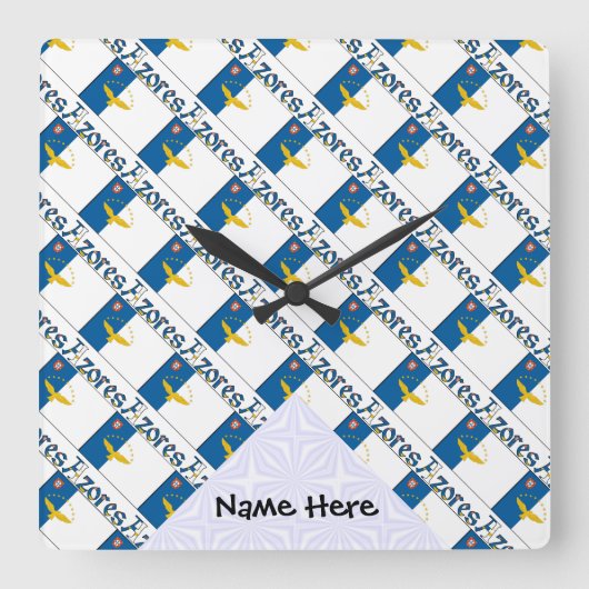 Azores and Azorean Flag Tiled with Your Name Squar スクエア壁時計 (正面)