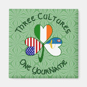 Azores Ireland USA Flags Shamrock Your Name マグネット (正面)