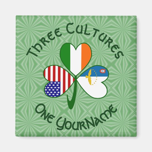 Azores Ireland USA Flags Shamrock Your Name マグネット (正面)