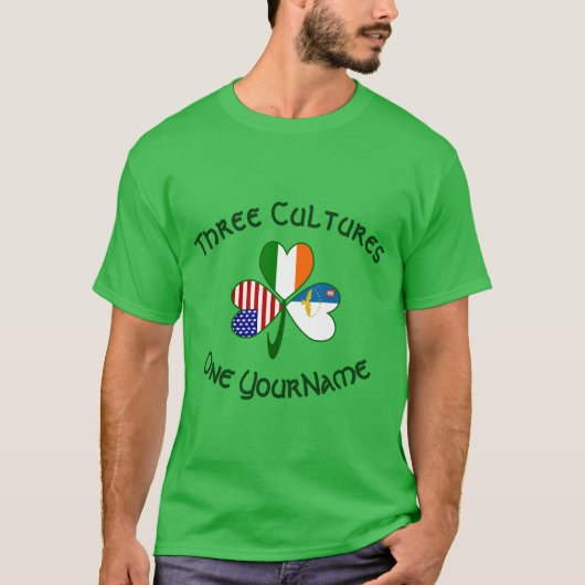 Azores Ireland USA Shamrock Flag Personalized Men Tシャツ (正面)