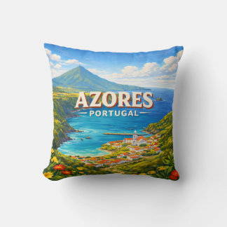 Azores Portugal Vintage Travel Poster Pillow クッション