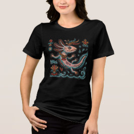 Aztec Axolotl Xolotl god pink blue vintage eroded トライブレンドＴシャツ