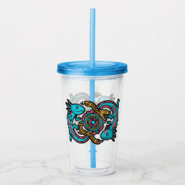 Aztec Axolotl Xolotl gods fight pink blue vintage アクリルタンブラー
