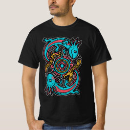 Aztec Axolotl Xolotl gods fight pink blue vintage Tシャツ
