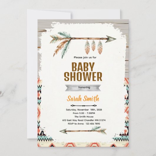 Aztec Baby Boy Shower Invitation 招待状 (正面)