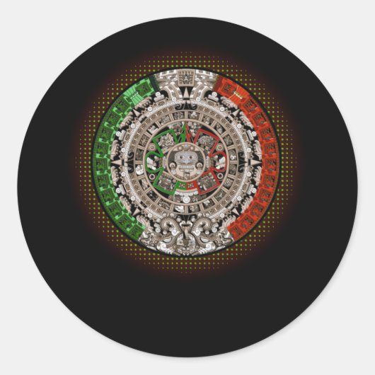 Aztec Calendar Sun Stone Mexican Art Carving ラウンドシール (正面)