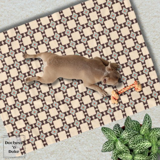 Aztec Cross Pattern Boho Southwest Design Pet  フリースブランケット