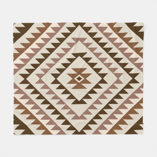 Aztec Diamond Motif Design Browns+Cream フリースブランケット (正面(横))