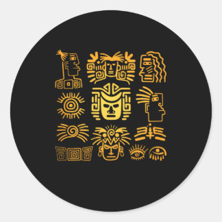 Aztec Face Mayan Mask Inca Civilization Native Gif ラウンドシール