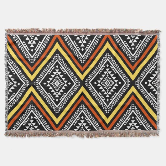 Aztec Geometric Boho Throw Blanket スローブランケット (正面)