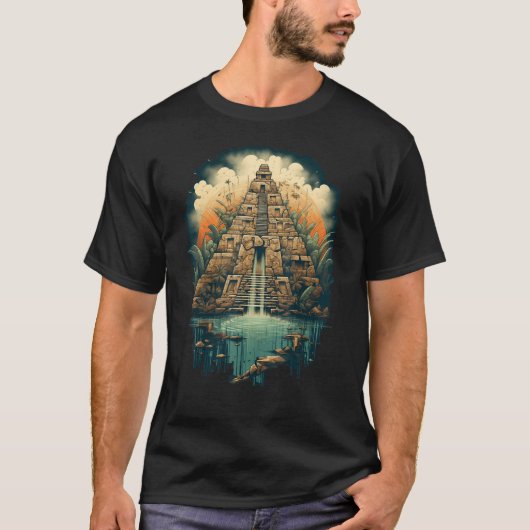 Aztec Inka Maya Mystic Jungle Temple Pyramid Graph Tシャツ (正面)