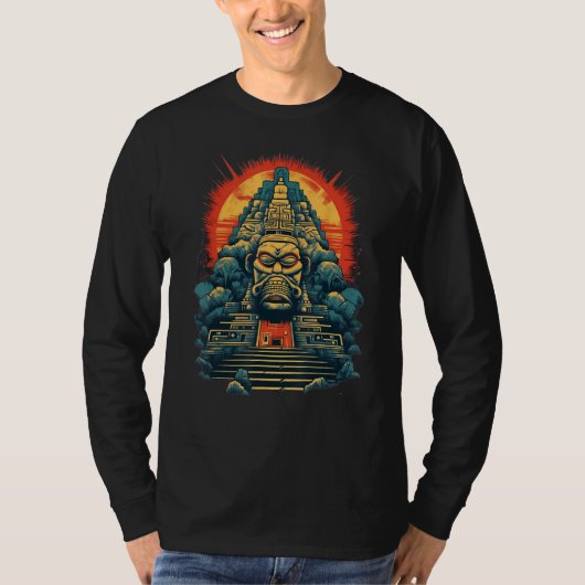 Aztec Inka Maya Mystic Jungle Temple Pyramid Graph Tシャツ (正面)