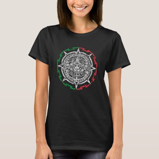 Aztec Mayan Calendar Sun Stone Distressed Mexico F Tシャツ (正面)