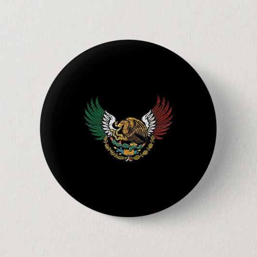 Aztec Mexican Eagle With Tricolor Flag Wings  缶バッジ (正面)