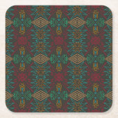 Aztec Native American Geometric Lined Pattern Art スクエアペーパーコースター (正面)