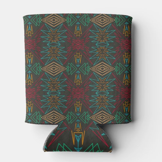 Aztec Native American Geometric Lined Pattern Art 缶クーラー (裏面)