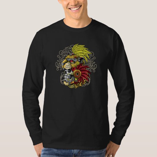 Aztec Skull Jaguar Warrior Mask Ancient Mayan Myth Tシャツ (正面)