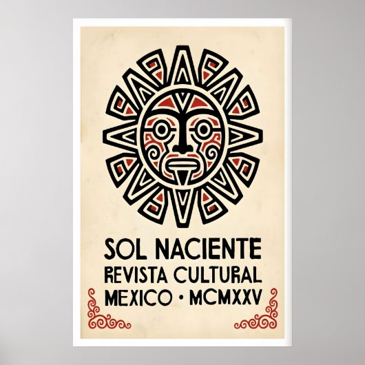 Aztec Sun Print - Geometric Rays, Bold Contrast ポスター (正面)