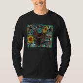 Aztec Turquoise Sunflower bison Western Rodeo Boho Tシャツ (正面)