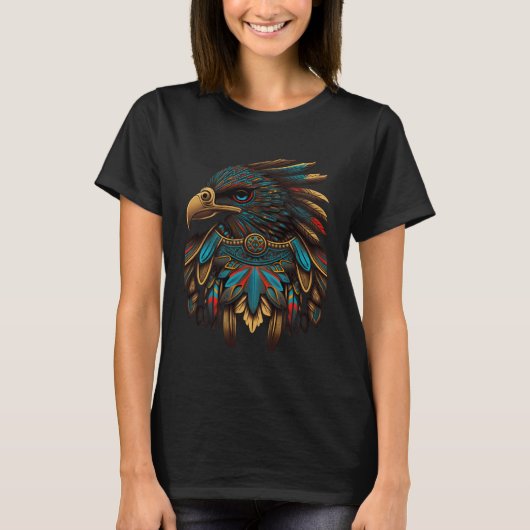 Azteca Falcon Traditional Aztec Colorful Mexican A Tシャツ (正面)