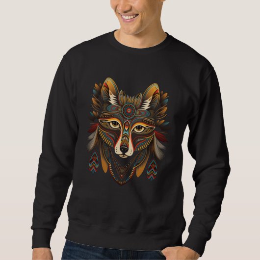 Azteca Fox Illustration Traditional Mexico Animal スウェットシャツ (正面)