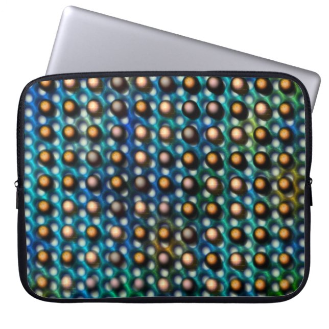 azul esverdeada com esferas marrom e furos redondo ラップトップスリーブ (正面)