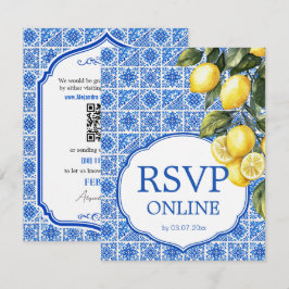 🌈 Azul & Limone Romance オンラインRSVP + QRコード 出欠カード