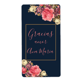 Azul marino Rosa "infundida de amor" personalizada ラベル