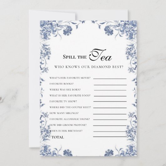  azul presupuesto Bridgerton Bridal Shower Game 招待状 (正面)