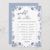  azul presupuesto Bridgerton Bridal Shower Game 招待状 (正面/裏面)